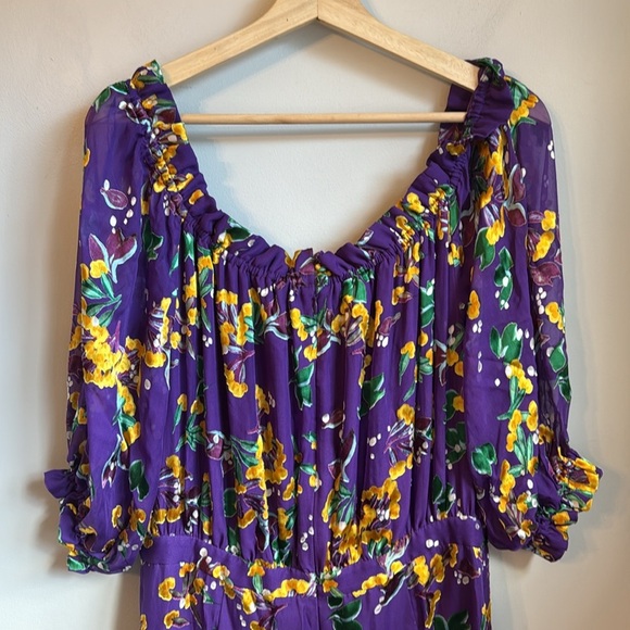 NWT SALONI Olivia Floral Printed Silk Midi Dress ~ Violet Sweetpeas SZ 10 - Picture 8 of 11
